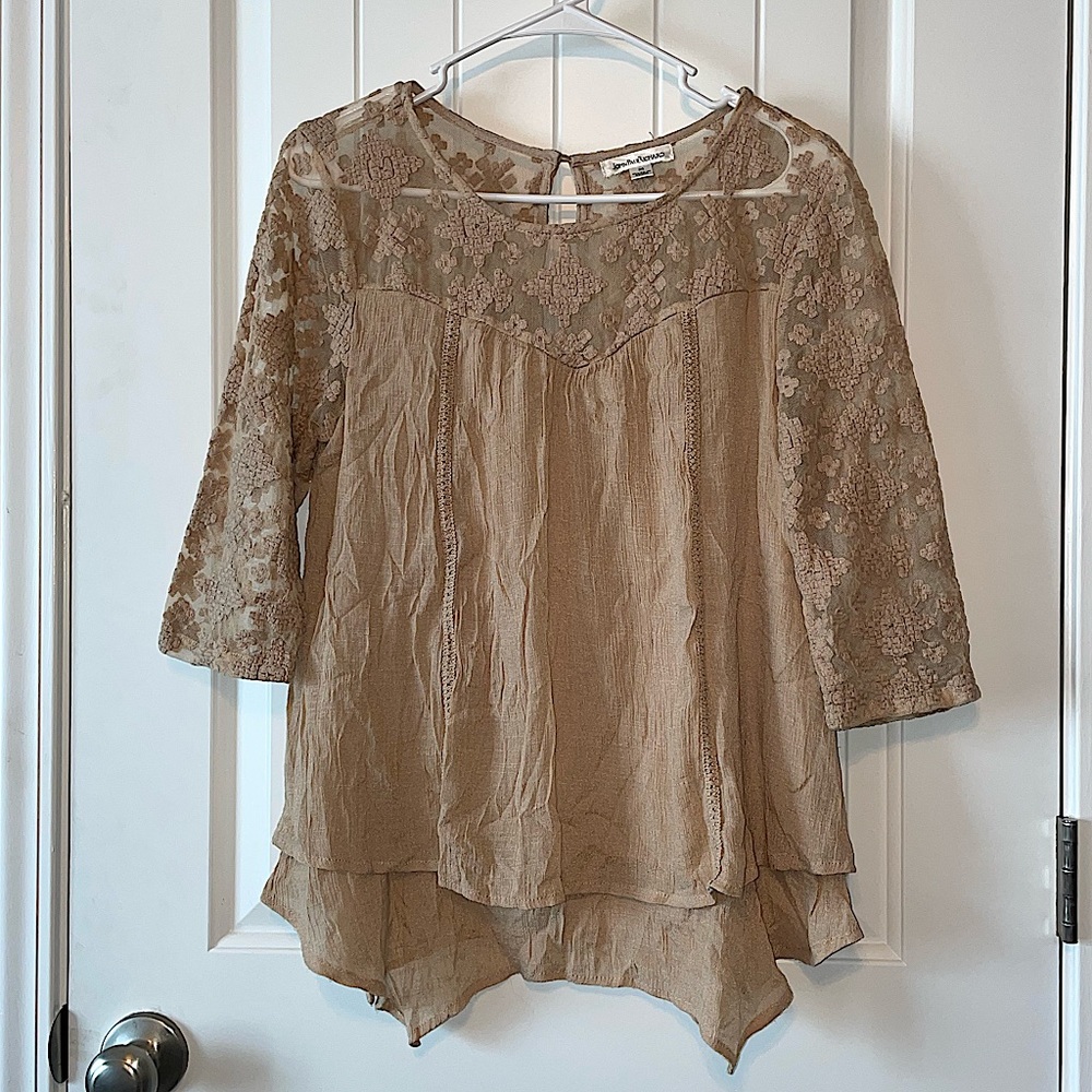 JohnPaulRichard Tan Embroided Blouse - M